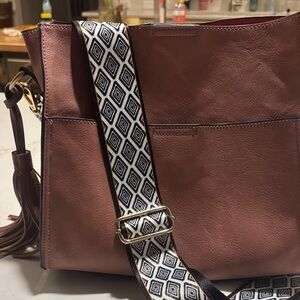 Fresh Leather Rose/Brown Shoulder Bag with Geometric removable Strap